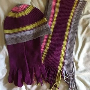 New York & Company Crochet Scarf, hat, and gloves set.